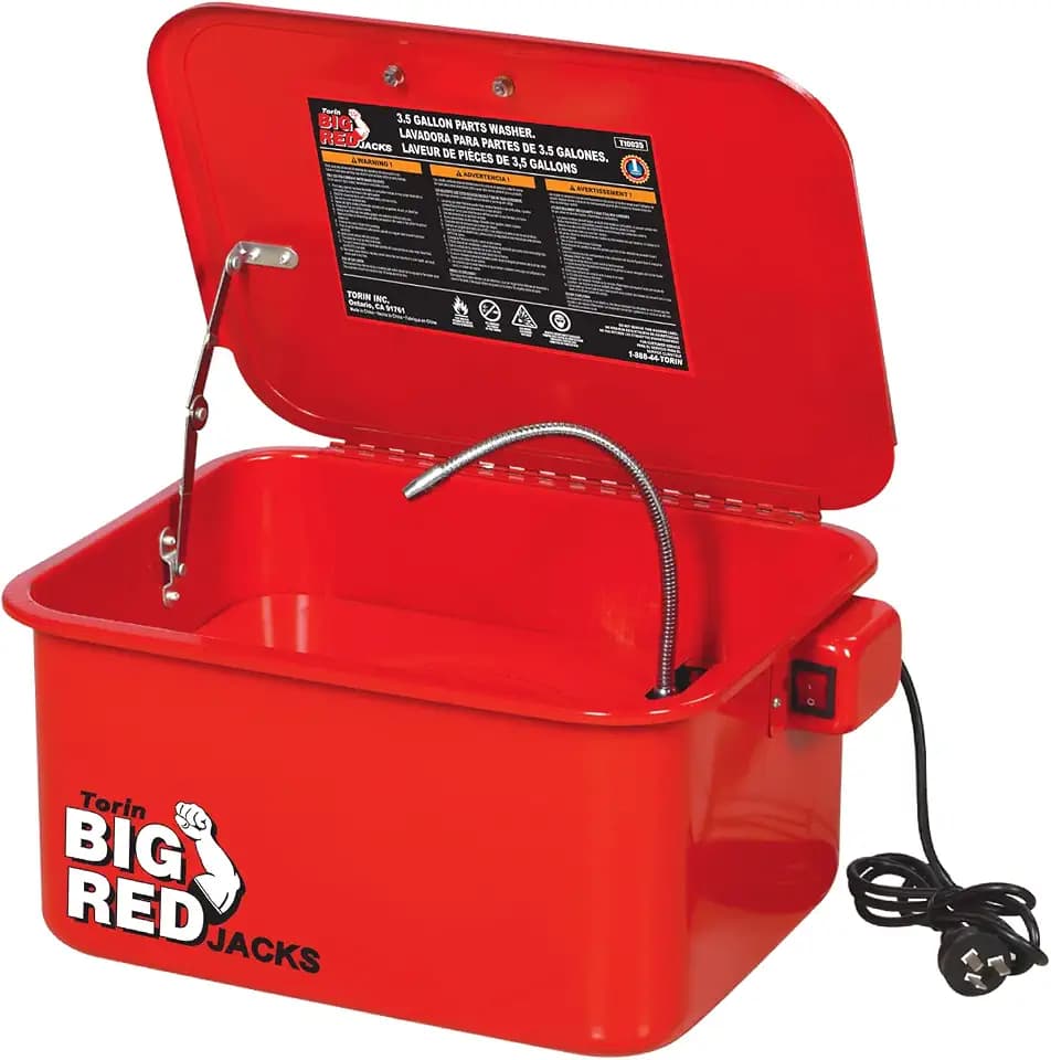 BIG RED T10035 Torin Portable Steel Cabinet Parts Washer with 110V Electric Pump, 3.5 Gallon Capacity, Red