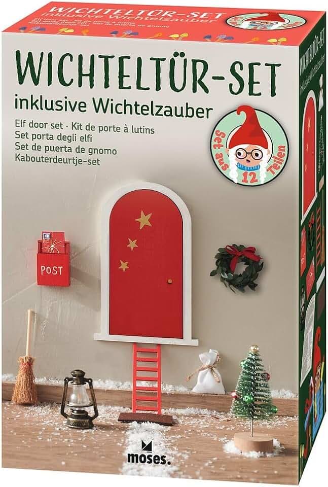 moses. Wichteltür-Set Weihnachtszauber – 9-teiliges Set mit 24 Wichtelbriefen, skandinavische Weihnachtstradition für Kinder, detailreiches Zubehör für Advent und Weihnachten
