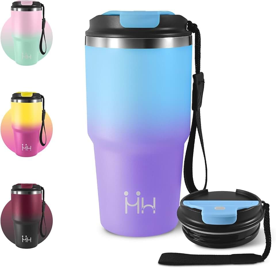 Thermobecher 600ml, Kaffeebecher to Go, Vakuum Auslaufsicher Thermobecher mit Deckel, BPA-frei, Kohlensäure Geeignet, Doppelwandig Travel Mug, Isolierbecher für Camping, Kinder, Büro, Laufen