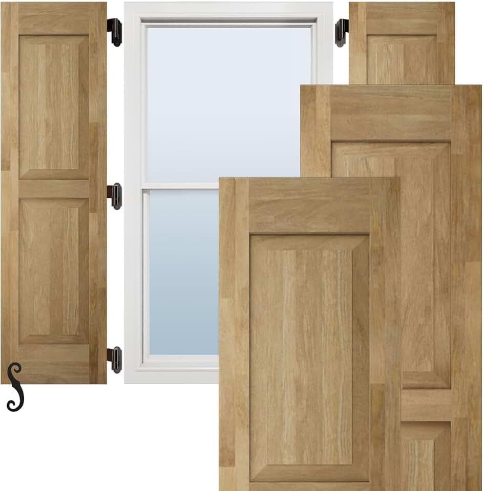 15"W x 76"H Americraft Two Equal Raised Panel Exterior Real Wood Shutters (Per Pair), Unfinished