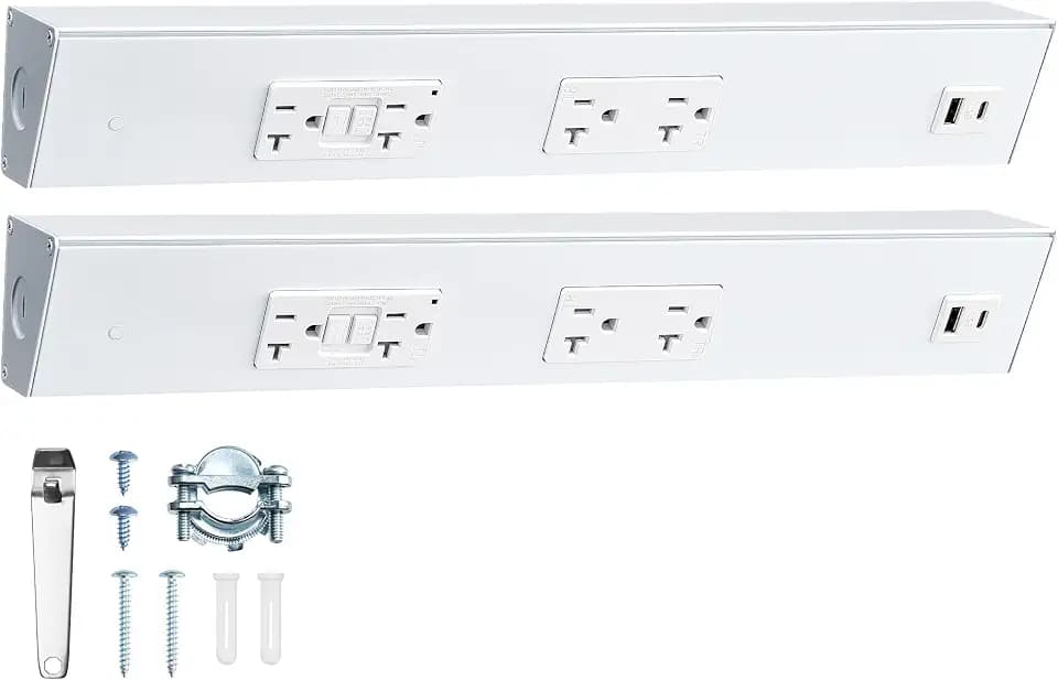 SURAIELEC 2-Pack 16 in Hardwired Under Cabinet Power Strip with GFCI Outlet