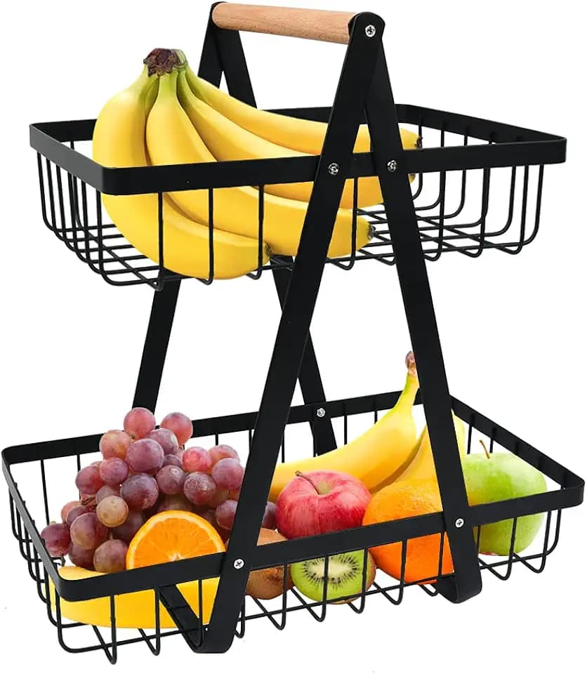 BOPHIS Obst Etagere 2-stöckiger Obstkorb Obstschalenhalter Metall Obstkörbe Obstschale Gemüse Regal, Abnehmbar obstschale Abnehmbar Obst Halter Aufbewahrung für Küche, Obst Gemüse Brot Snacks Korb
