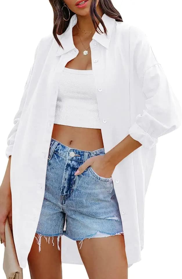 Cicy Bell Damen Bluse Oversized Langarm Button Down mit Taschen