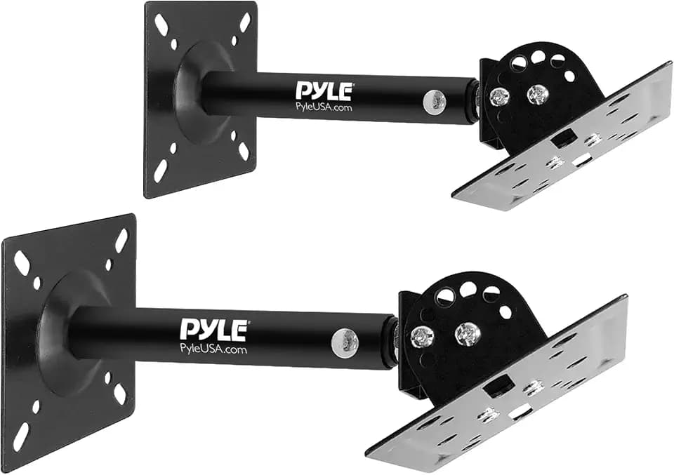 Pyle Speaker Wall Ceiling Mount Stand - Black Speaker Mounting Bracket w/Adjustable Swivel Tilt, Retractable Telescopic Arm - Home Surround Sound System Bookshelf Satellite Speakers - PSTNDC31 (Pair)