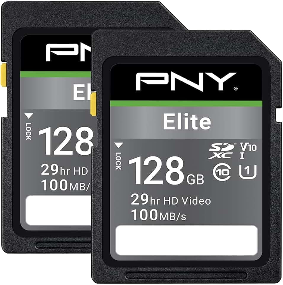 PNY 128GB Elite C10 U1 V10 SDXC Flash Memory Card 2-Pack, UHS-I, Full HD