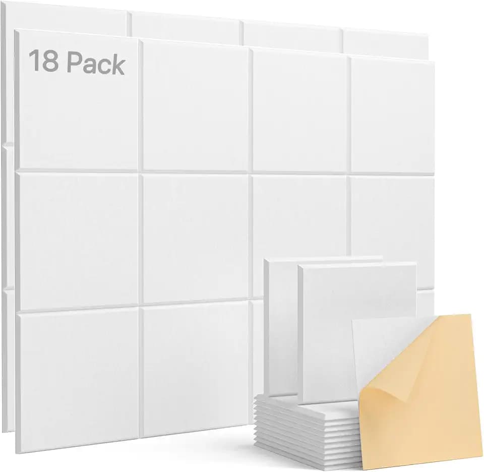 Soundsbay Self-Adhesive Soundproof Wall Panels 18 Pack 12"x12" White