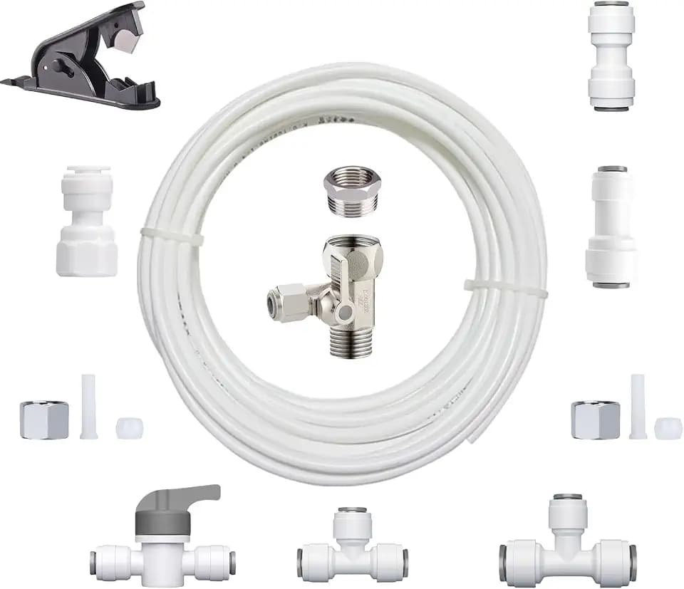 Refrigerator Water Line Kit Connection and 1/4 Compression Ice Maker Installation Kit,O.D. 25 FT Water Tubing with Feed Water Adapter and Quick Fittings for RO Filter System