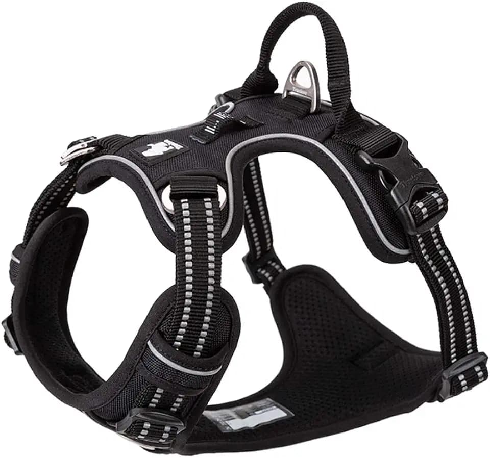 True Love Hundegeschirr, kein Ziehen, verstellbar, reflektierend, weiches Nylon, für kleine und große Haustiere, TLH56512 (M, schwarz)
