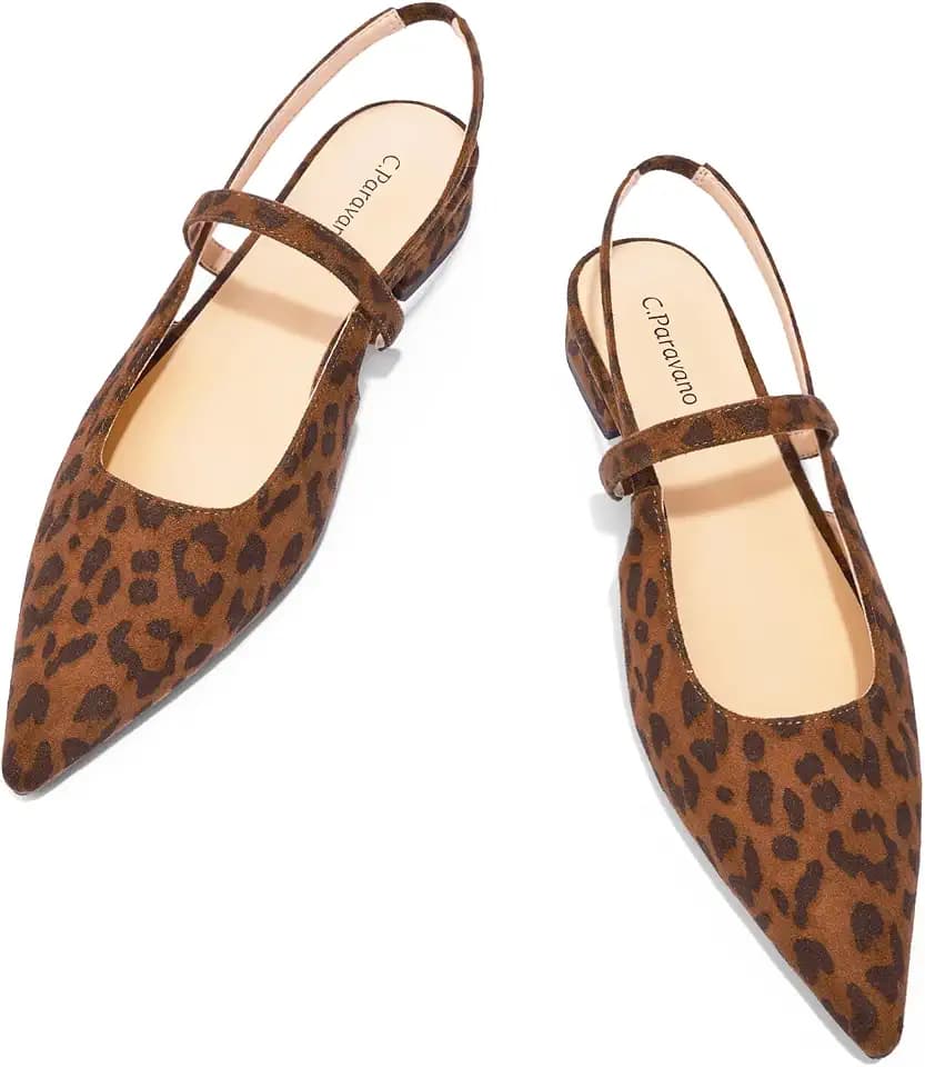 C.Paravano Slingback Flats for Women Pointed Toe Sandal Dressy Shoes
