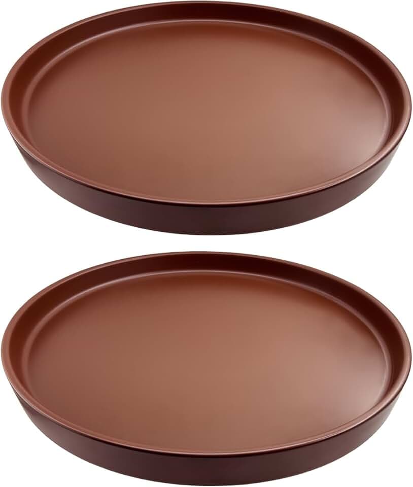 Yukfona Ceramic Plant Saucer Tray 2 Pcs 6.4 Inch Brown, 6.4" OD x6.02 ID x0.9 Deep| Fits flower pots Bottom≤ 6.02", Heavy Duty Glazed Round Planter Drip with Catch Basin for Indoor Outdoor Plants