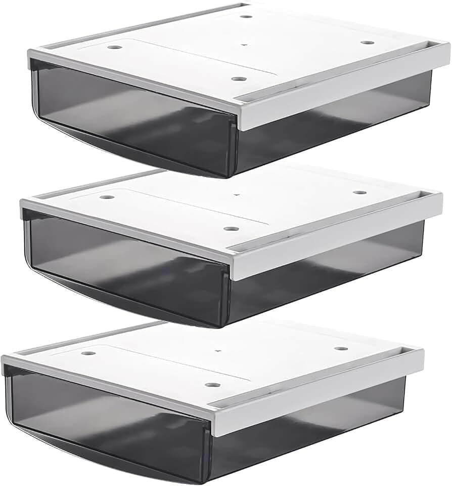 TUKA 3X 3,5L Unterschreibtisch-Schubladen 24x21x8cm, Selbstklebende Schubladen, Versteckte Unterbauschublade Aufbewahrungsbox unter Schreibtisch, Utensilien Stiftebox Schwarz 3er Set TKD8605