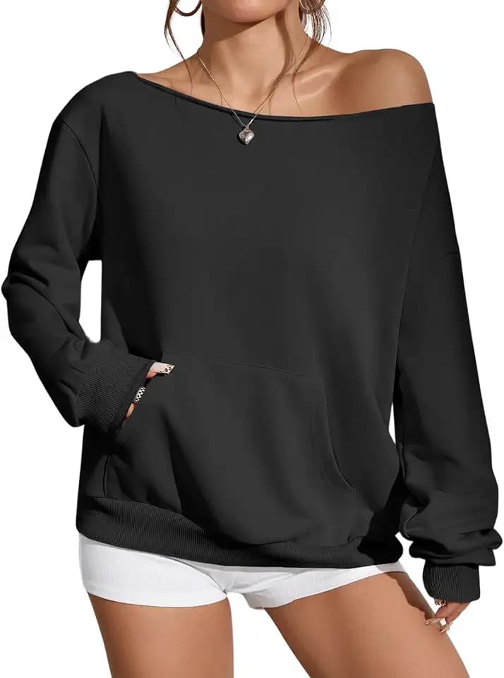 Remidoo Women's Off The Shoulder Sweatshirt Oversized Long Sleeve Top