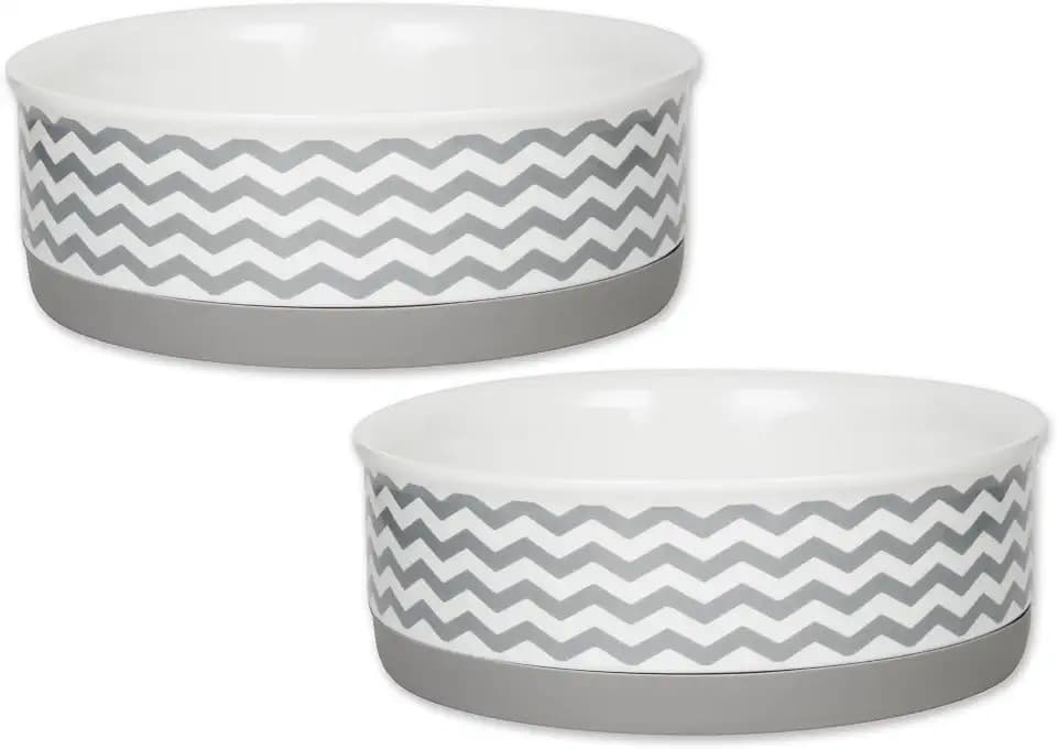 Bone Dry Ceramic Pet Collection Chevron, Medium Set, 6x2, Gray, 2 Piece