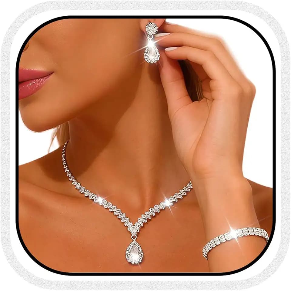 CLOACE Rhinestone Wedding Jewelry Set Silver Sparkly Earrings Bracelet Prom Necklace Jewelry Accessories for Women and Brides