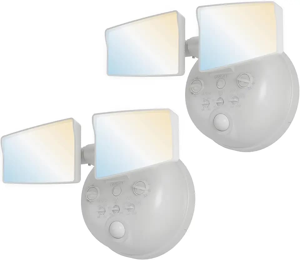 HALO Next Gen Battery-Powered LED Security Floodlight, 2 Head w/Motion Sensing, Dusk to Dawn, 2-Pack, Adjustable Brightness - White