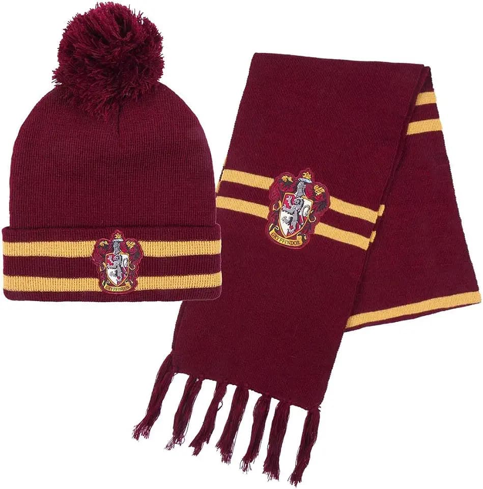Harry Potter Winter-Set: Mütze und Schal für Kinder und Jugendliche - Hogwarts Gryffindor Winter-Accessoires in Rot