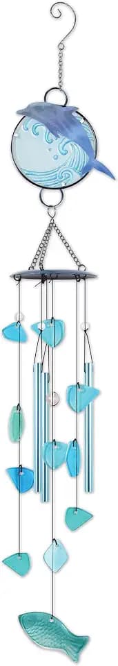 Sunset Vista Designs Windchimes - Handcrafted Glass and Metal Coastal Themed Wind Chime, 36-Inch, Dolphin