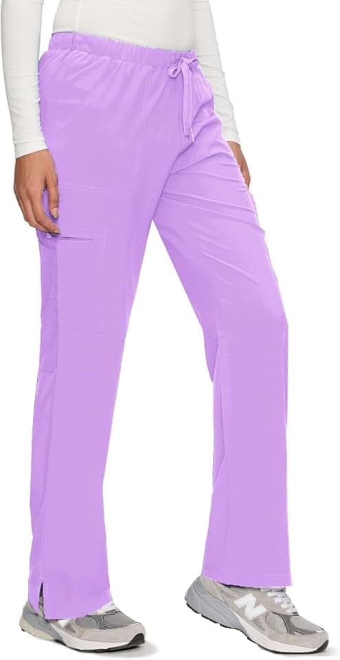 Women’s Scrub Pants, Soft Stretch Wide Leg Cargo with 8 Pockets