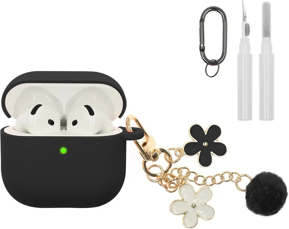 Compatible with AirPods 5/4 Case, Premium Soft Silicone Protective Case Cover for Apple AirPods 4th/5th Generation with Cleaner Kit Keychain Accessories for Women Girls