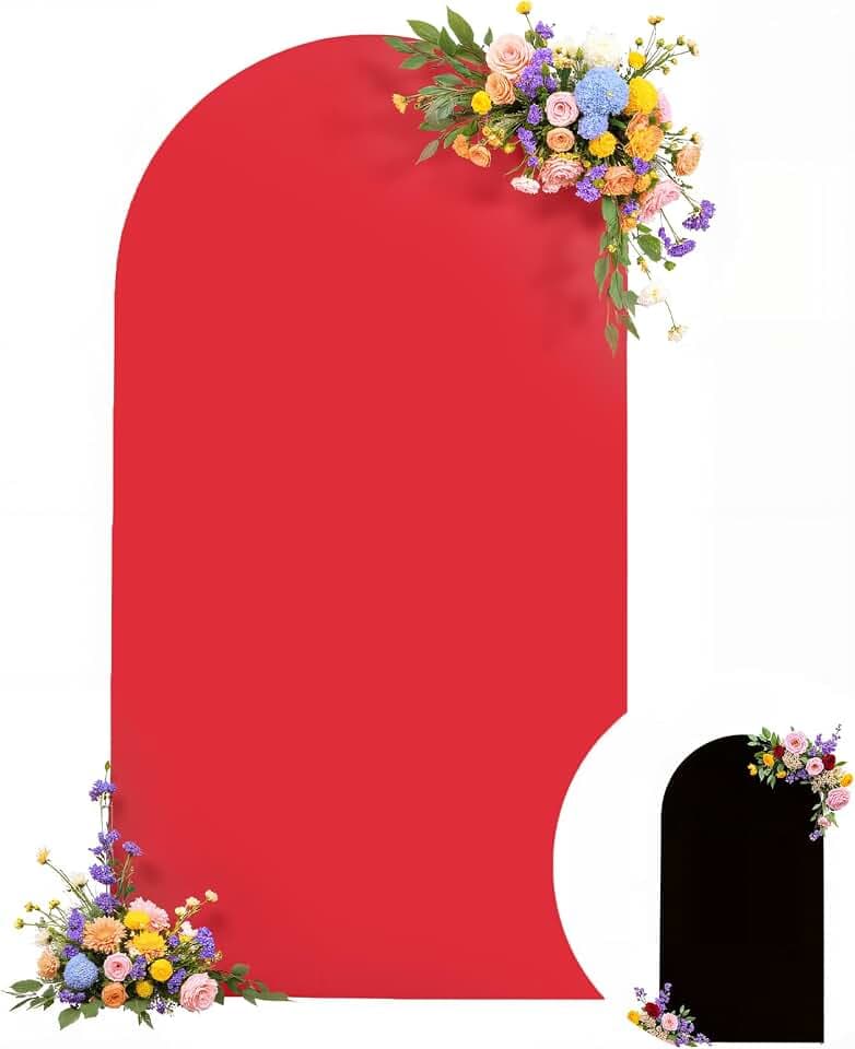 6.6FT Wedding Arch Backdrop Cover, Stretchy Arch Covers Round Top Chiara Backdrop Cover for Wedding Birthday Party Baby Shower Banquet Arch Decor(Red+Black)