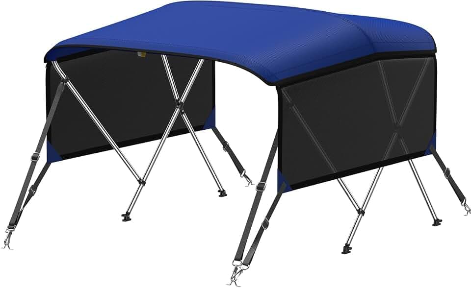 KAKIT 3 4 Bow Bimini Tops with Mesh Sidewalls Support Poles for Boats Marine Grade Canvas Top Includes 2 Straps Storage Boot 1 Inch Aluminum Frame