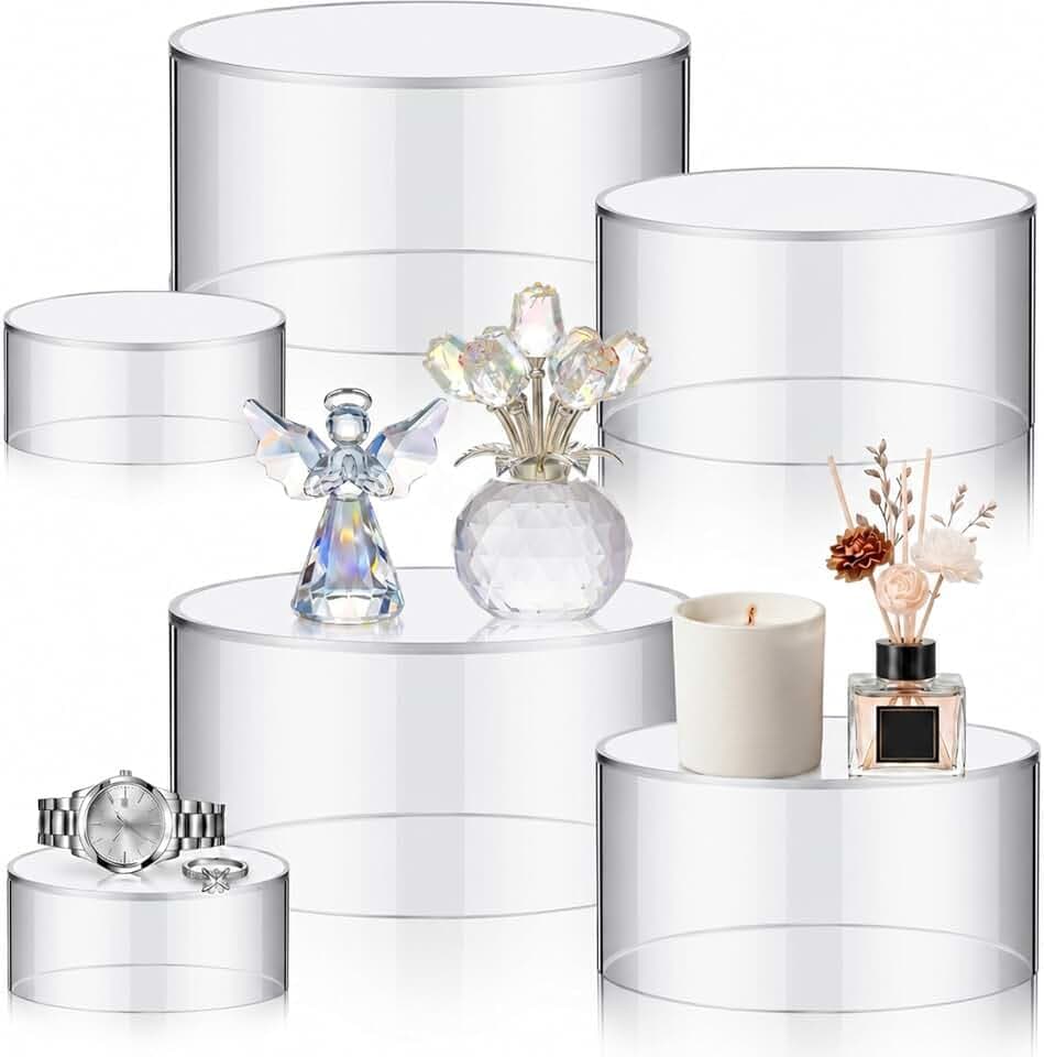 Jerify 6 Pcs Acrylic Riser Display Stands 5.91" 5.12" 3.54", Clear Round