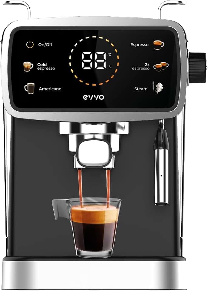 EVVO Retro Intensa Espressomaschine, 15 Bar Druck, Vintage-Finish, Edelstahlgehäuse, Espresso, Cappuccino, 950 W, Doppelauslauf, Siebträger, 1,5-Liter-Wassertank, Schnellaufheizfunktion (Farbe: Blau)