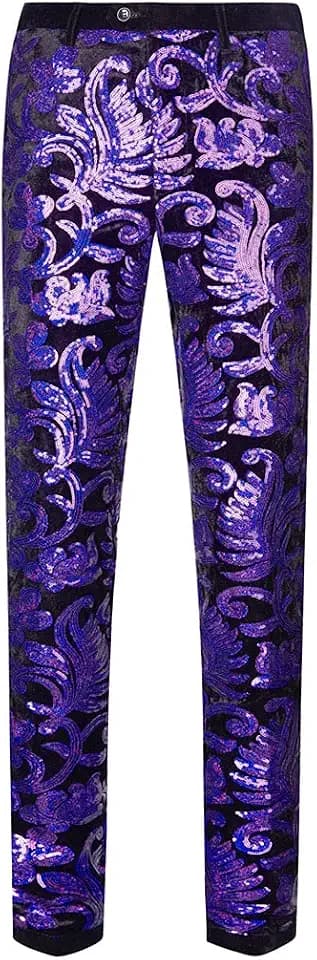 Herrenmode, Blumenmuster, glänzende Pailletten, Samt-Hose