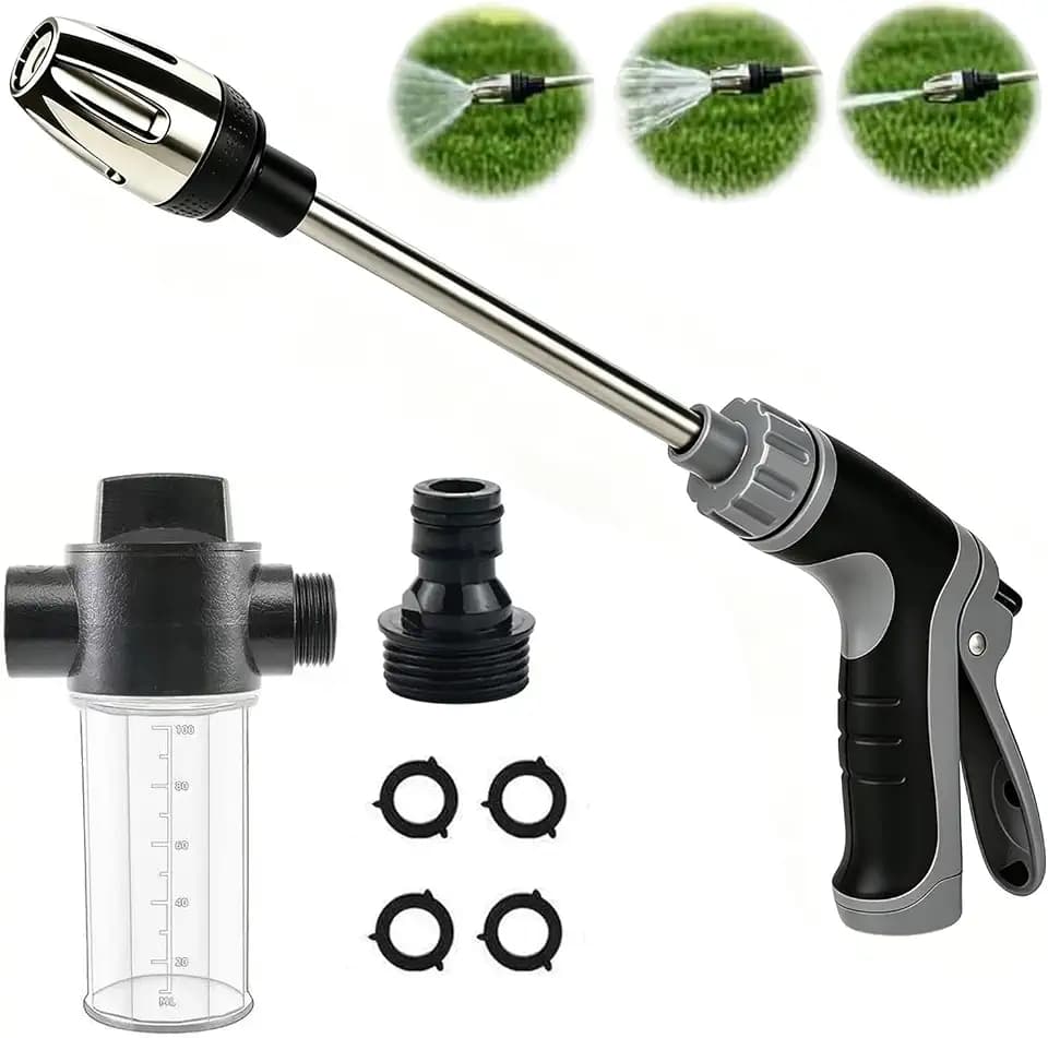 2026 Portable High Pressure Hose Nozzle with Foam Cannon Fits 3/4" Garden Hose,9.8" Wand,Locking Trigger for Car Washing,Pet Rinsing,Garden Watering & Outdoor Cleaning