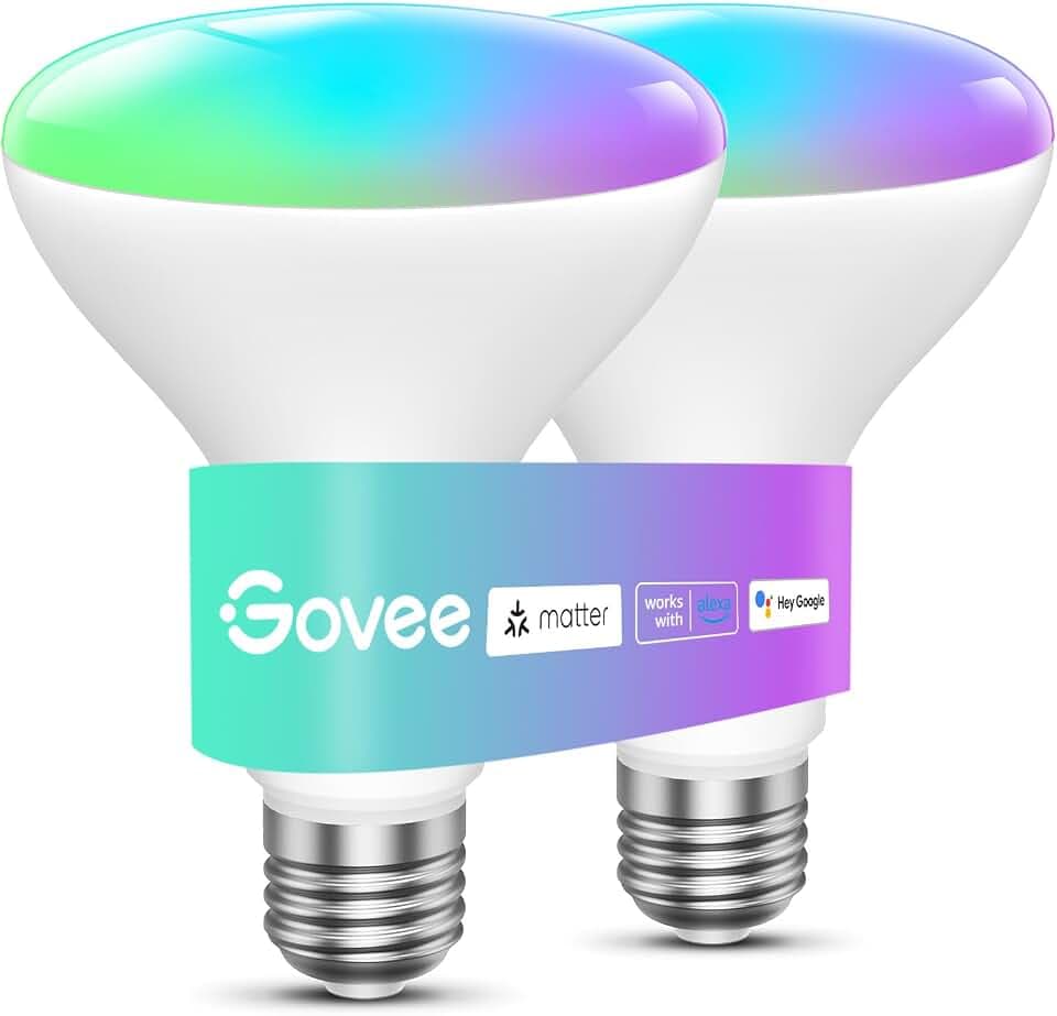 Govee Smart Light Bulbs, 1200 Lumens Dimmable BR30 Bulbs, RGBWW 2 Pack