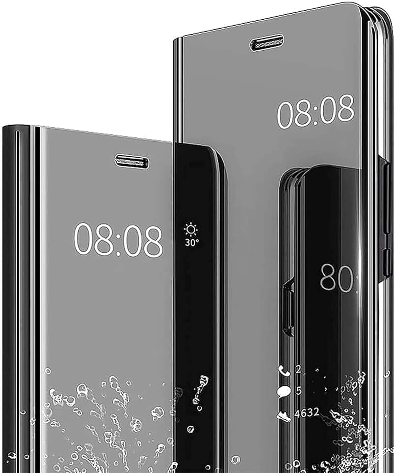 YKNIUFLY Handyhülle für Honor 200 Pro Hülle, Smart Mirror Flip Case Standfunktion, Spiegelbeschichtung Ganzkörper 360°Smart Cover Schutzhülle für Honor 200 Pro.(Schwarz)