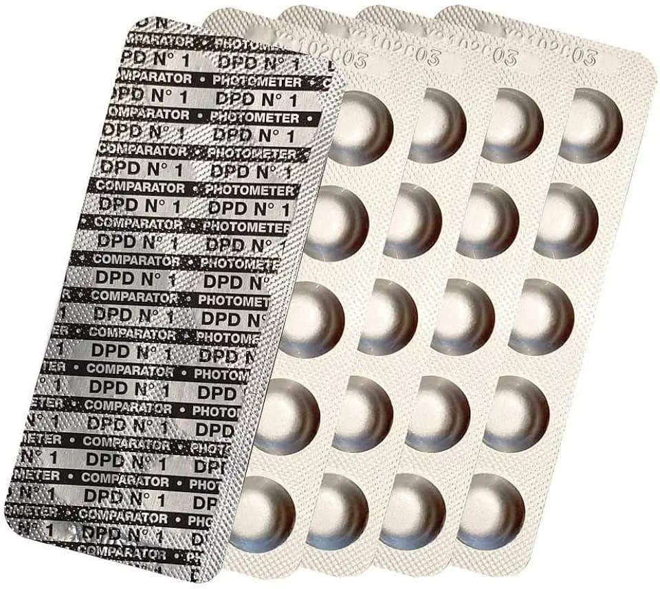 Photometer Testtabletten Chlor DPD1, DPD3, Aktivsauerstoff DPD4, pH-Wert Phenol Red, Alkalinity M, CYA, Poollab Wassertester 50x 100x 250x 500x (DPD1 / 50x)