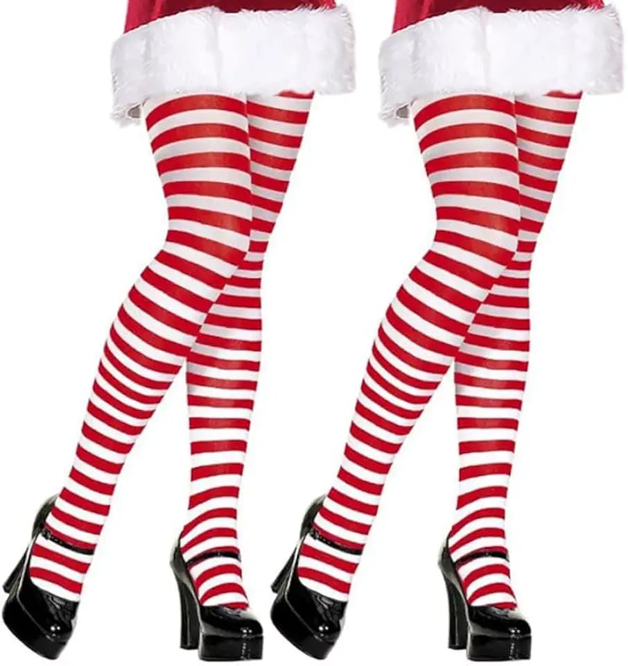 VEARZ® Damen-Weihnachtsstrumpfhose, rot, weiß, grün, gestreift, Elfenkostüm, gestreifte Leggings – Damen Miss Santa Kostüm, Strumpfhose, Weihnachten, Neuheit, Vollfußstrümpfe für Weihnachten, Cosplay,