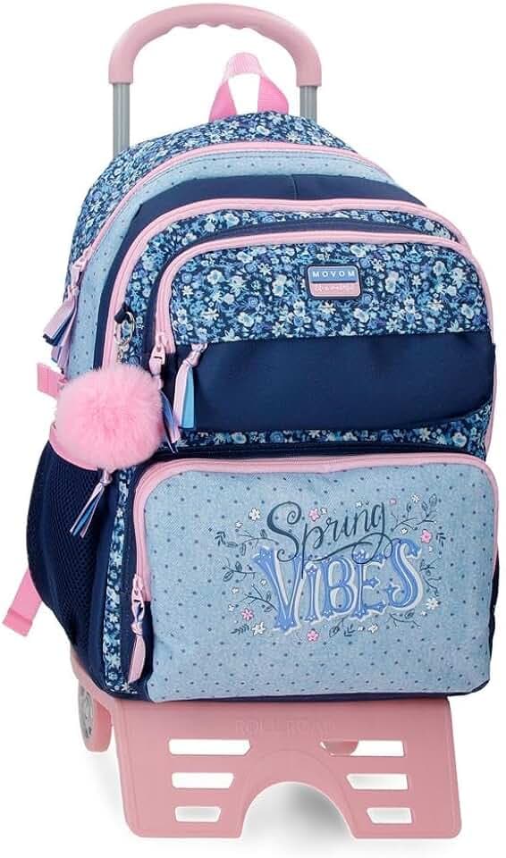 MOVOM Spring Vibes Schulrucksack mit zwei Fächern und Marineauto, 32 x 45 x 19 cm, Polyester 27.36L