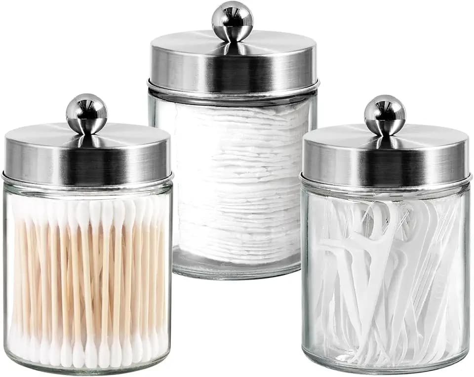 3PC Apothecary Jar Canisters Bathroom Vanity Organizer (Brushed Nickel)