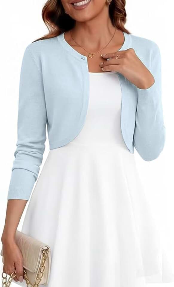 Women's Cropped Cardigan Sweater Long Sleeve Knit Bolero Open Front Shrug for Dresses, S-XL