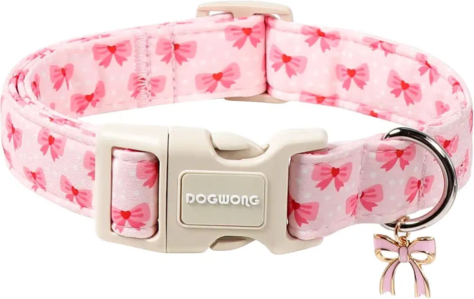 DOGWONG Cute Pink Girl Dog Collar for Small Medium Large Dogs L