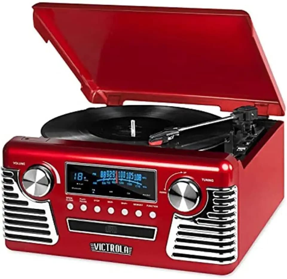 Victrola Haley - Retro Bluetooth Record Player with CD Player - Red