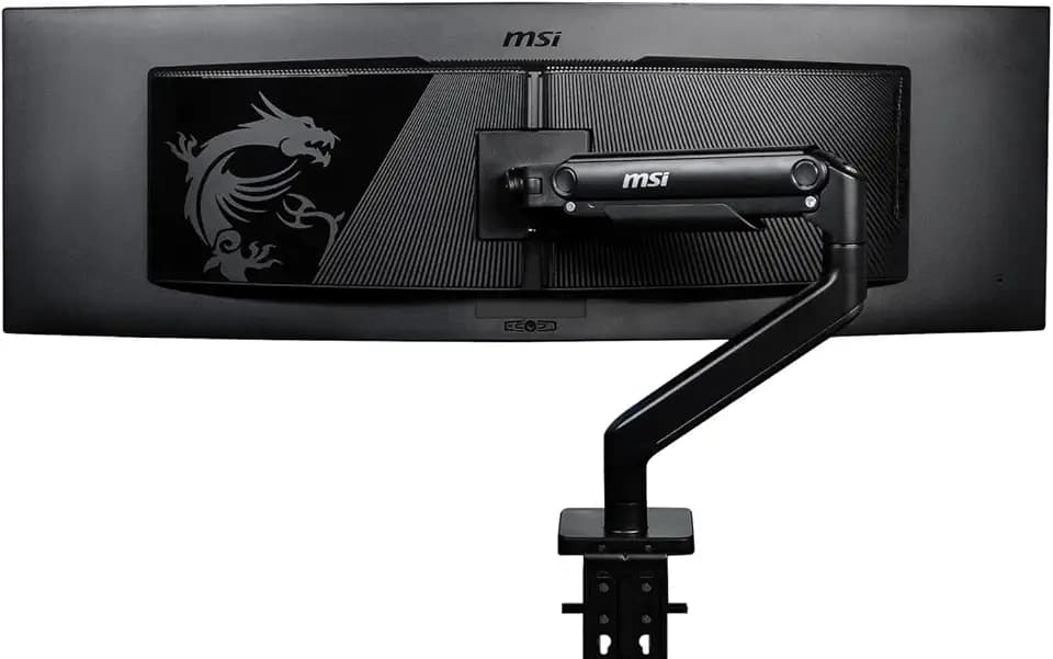 MSI MAG MT201 - Premium Heavy Duty Single Monitor Stand Arm, Supports 17-49" Screens and 44 lbs, VESA Compatible, Adjustable Spring Assisted Mount, Clamp & Grommet, Quick Release Plate - Black
