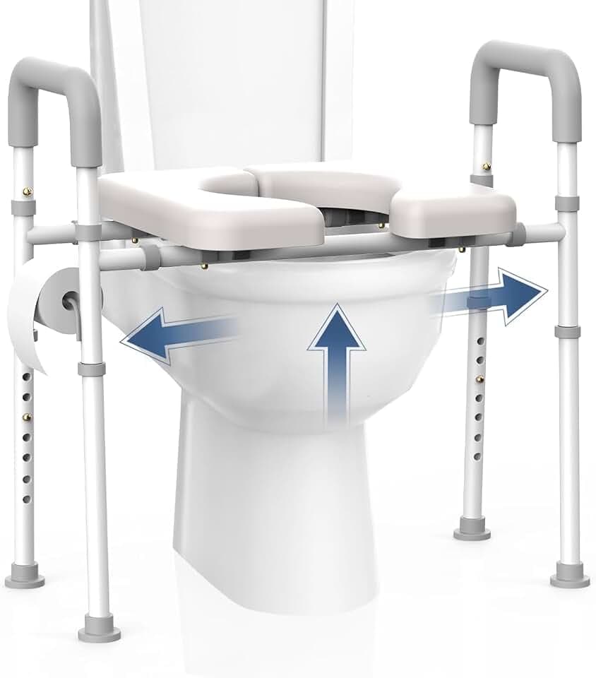 Raised Toilet Seat with Handles - Toilet Seat Riser for Seniors with Adjustable Width & Height, 400 lbs Elevated Toilet Seat Riser for Handicap, Disabled and Pregnant, Fit Any Toilet-Grey