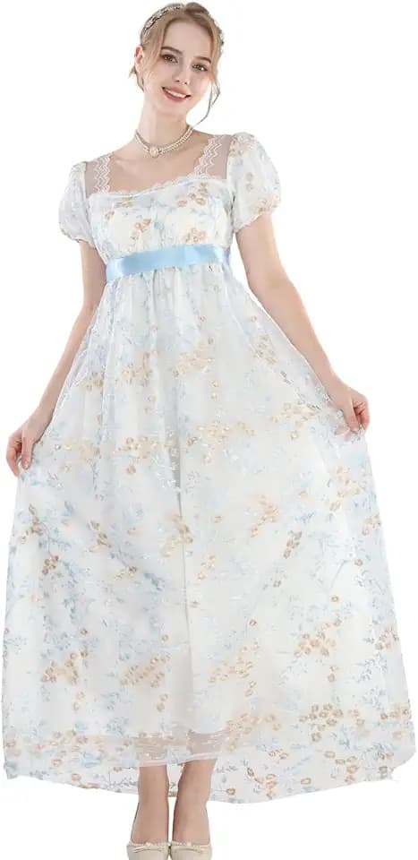 CR ROLECOS Regency Dress Jane Austen Kleider viktorianisches Teeparty-Kleid Weiß