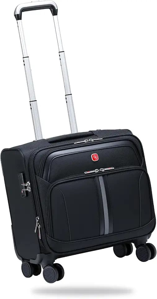 ROPLUS Underseat Carry-On Luggage Lightweight Rolling Tote Bag with 4 Spinner Wheels (Black, 16-Inch)