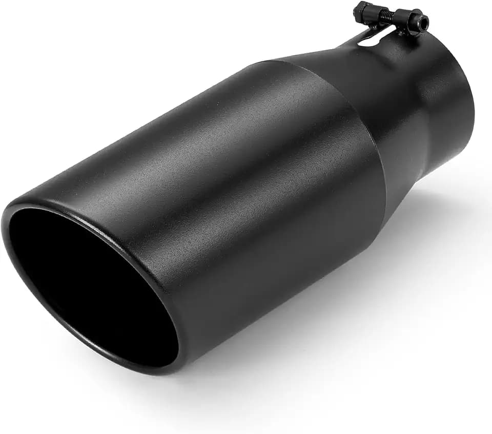 Exhaust Tip 3.5" Inlet 5" Outlet 12" Long, High Performance Stainless Steel, Peel-Resistant Black Powder Coated, Rolled Angle Cut, Bolt-On Diesel Tail Pipe, Universal for Car Truck