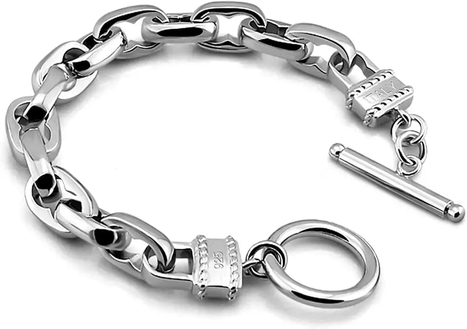 Dankadi Punk Men & Woman Solid Silver Bracelet Jewelry 925 Sterling Silver Rolo Chain 10MM 7 "8" 9 "10" Charm Lock Bangle Hip Hop Accessories