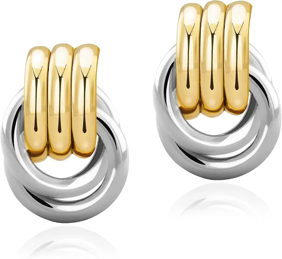 NIXMAX Chunky Gold SIlver Knot Earrings for Women Statement Dangle Earrings