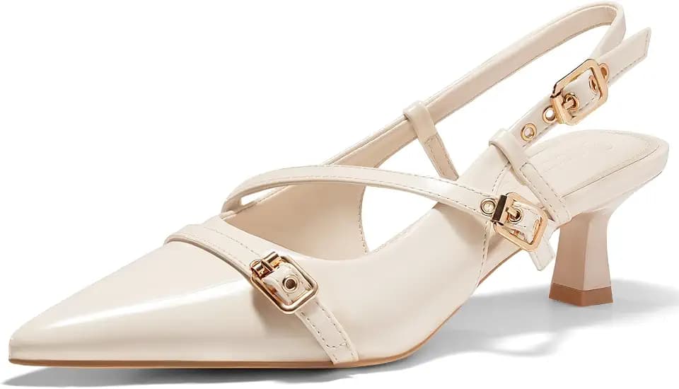 Coutgo Women's Slingback Kitten Heel Pointed Toe Pumps