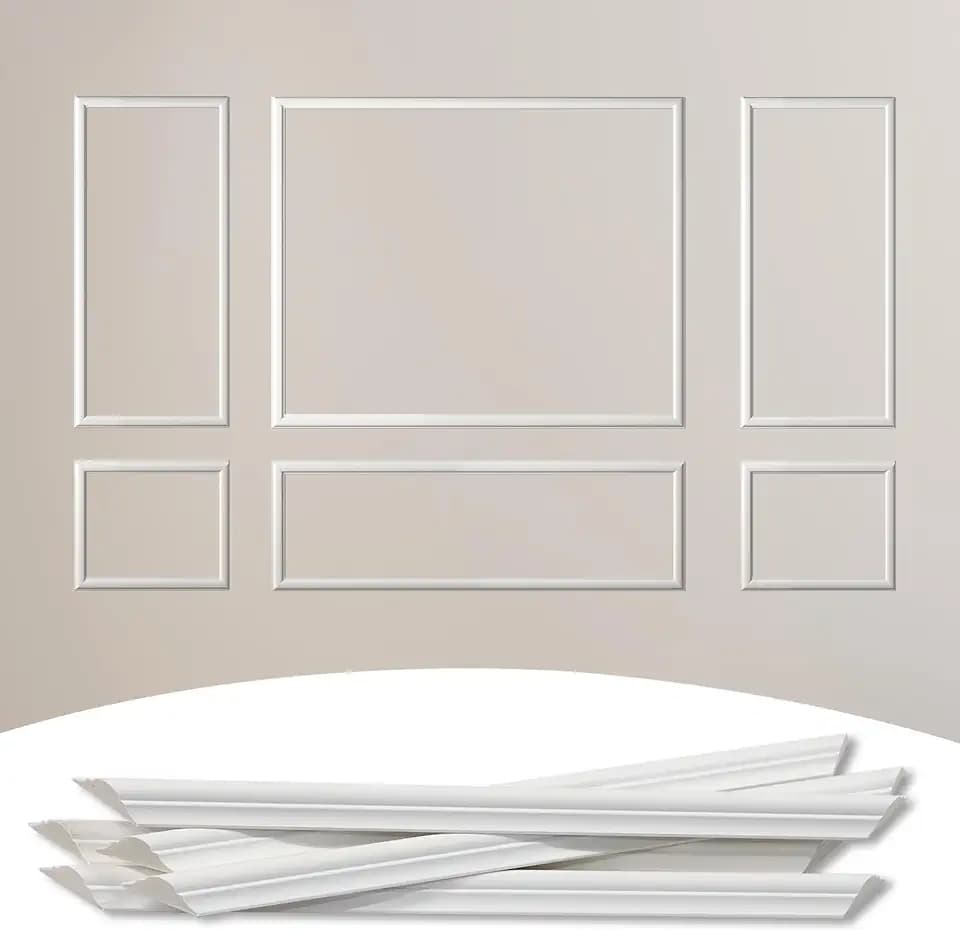 Lunghaa 6-Frame Premade Accent Wall Molding Kit, Ready-to-Assemble Wainscoting Panels, Pre-Cut Chair Rail Moulding Trim for Home Décor