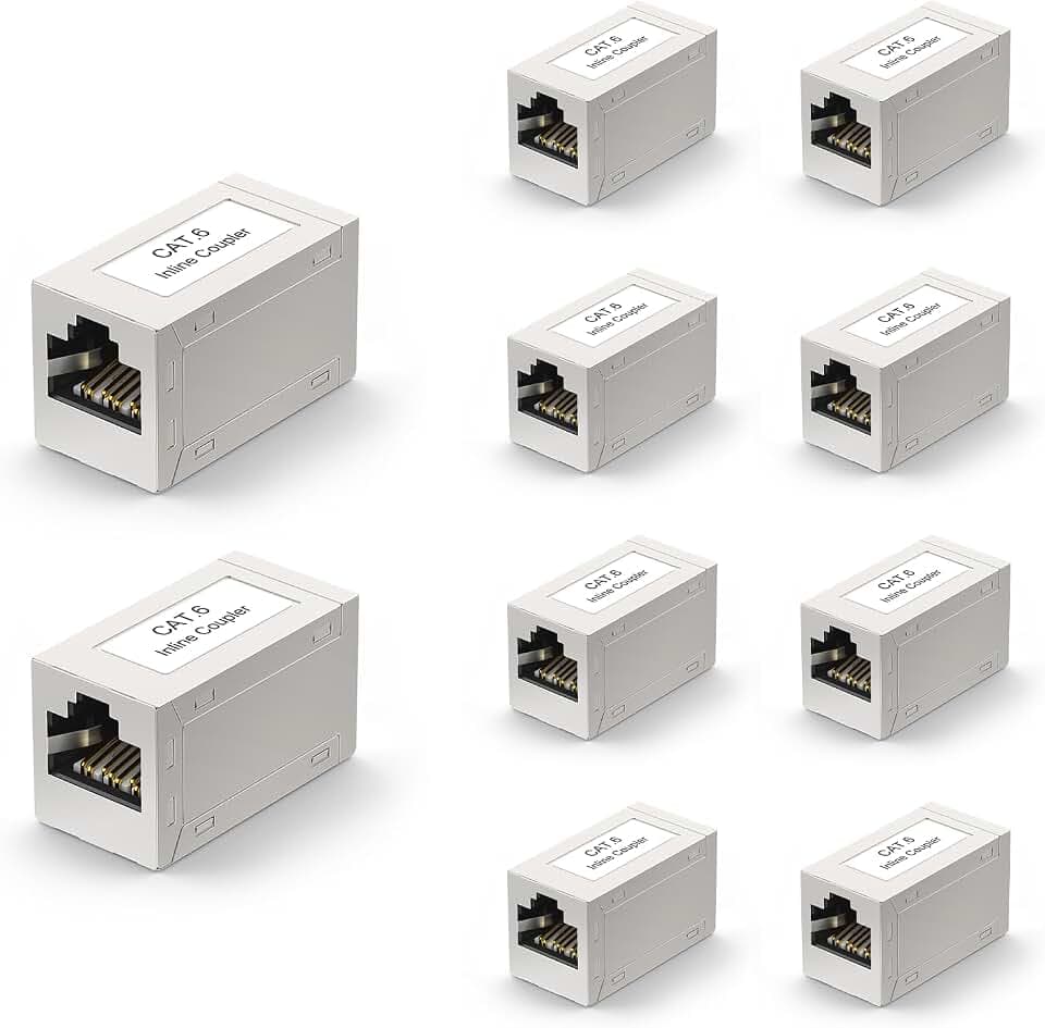VCELINK Cat6 Coupler Shielded, Ethernet Cable Extender PoE, 10-Pack