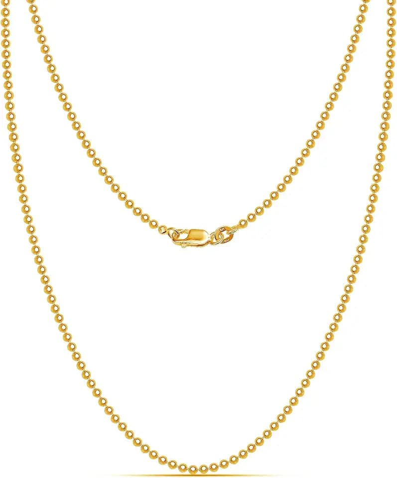 LeCalla 18K Gold Over Sterling Silver Italian 1.50 MM, 2 MM, 3 MM Ball Chain Necklace for Teen Women and Men 16, 18, 20, 22, 24 Inches, 925 Sterling Silver Chain Made in Italy with Lobster-Clasp