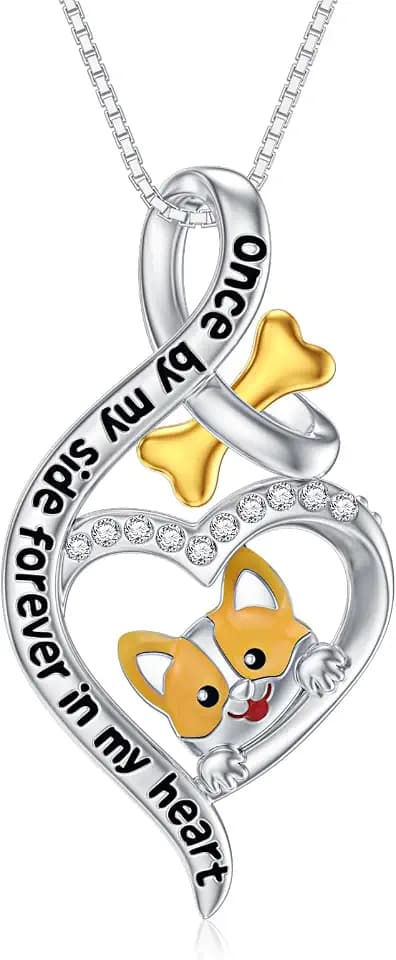 925 Sterling Sliver Yorkshire/Corgi/Labrador/Pug/Bulldog/Paw Print/Cross Necklace Cute Puppy Dog Necklace Jewelry Birthday Gifts for Women Dog Lovers